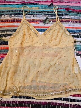 Y2k Top Rhinestones Beaded Tank Top Made In India Beaded Y2k Style Tank Medium